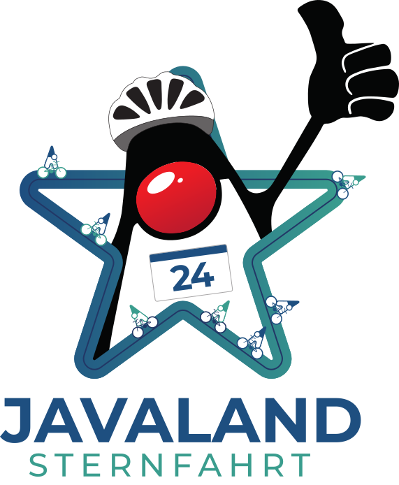 Sternfahrt Logo mit Stern und dem Java Duke Maskottchen mit Velohelm